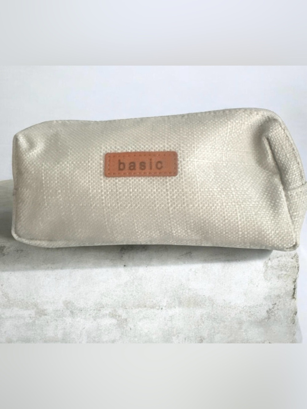 Neutral Beige Canvas Pouch with 'basic' Leather Patch